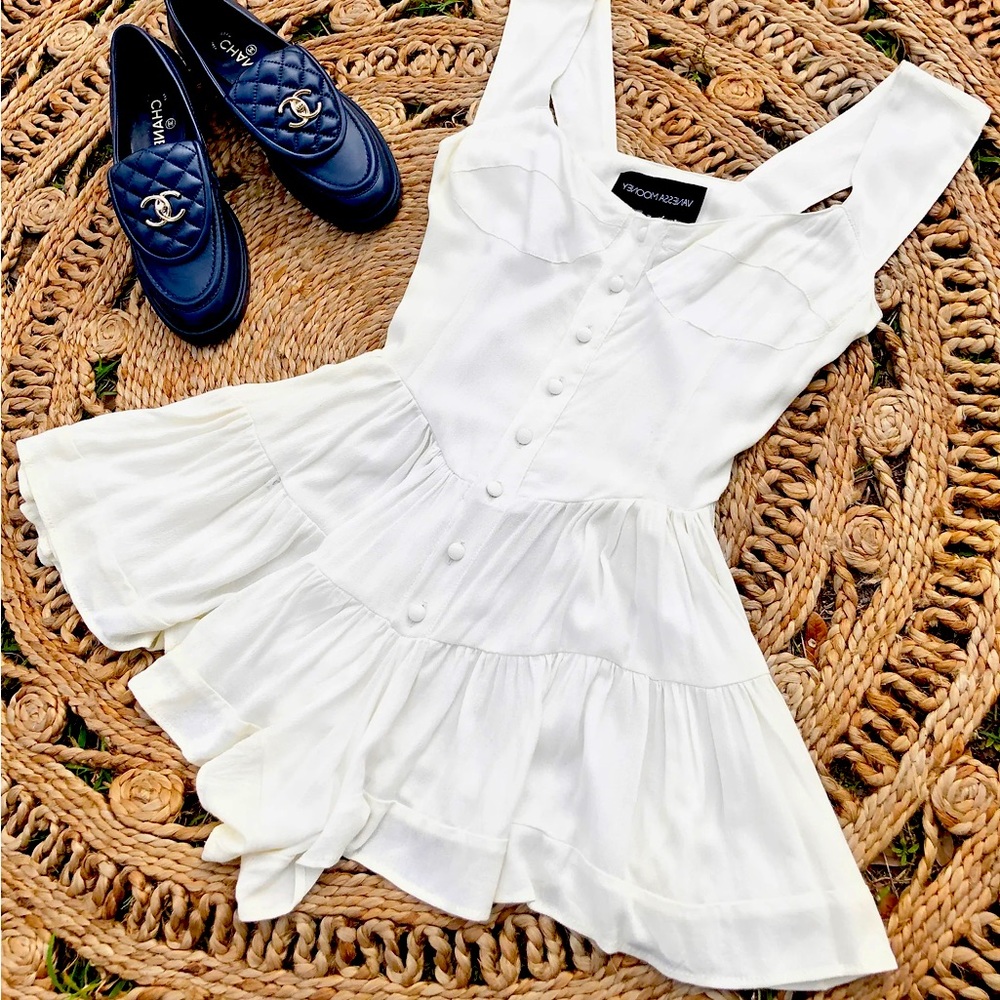 Vanessa Mooney The Elizabeth Romper Mini Dress - White Silk